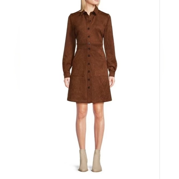 A LOVES A Dresses & Skirts - A Love A Faux Suede Button Front Long Sleeve Mini Shirt Dress